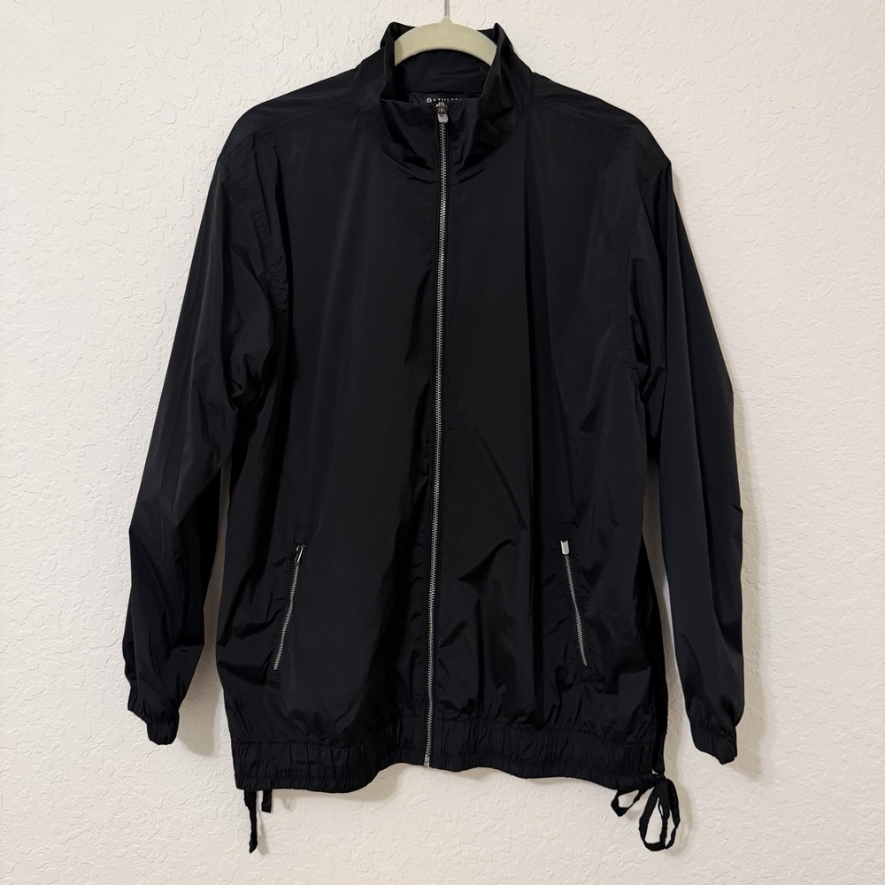 Athleta Jacket Medium Black Windbreaker Nylon  Rise Anorak Casual Minimalist Zip